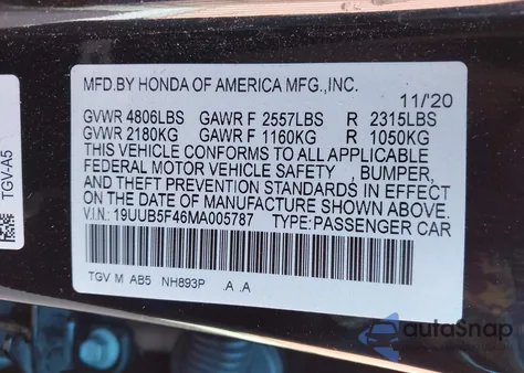 2021 Acura Tlx Technology Package from USA, damaged, VIN 19UUB5F46MA005787